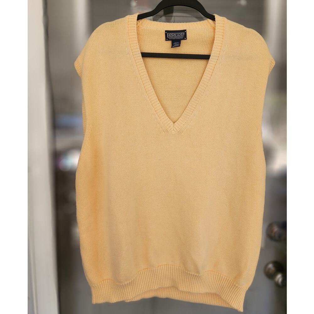 Lands End Mens XL 100% Cotton Yellow V-Neck Sweater Vest Preppy Grandpacore